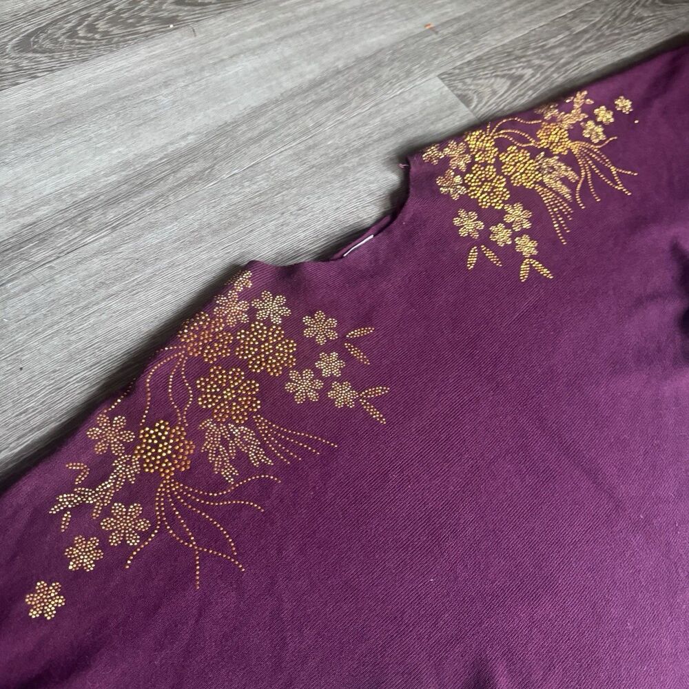 Luna Dolman Sleeve Embellished Pullover Sweater Studded Purple Rounded Hem Sz S - Picture 8 of 15